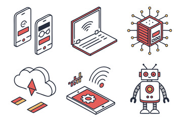 vector illustration of a set of icons for web