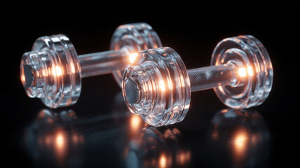 Obraz premium Elegant dumbbells glowing with warm light, perfect for a modern gym aesthetic