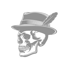 Illustration of Skull with Fedora and Feather