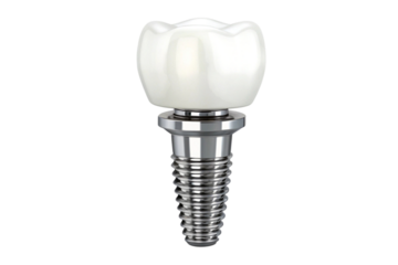 Realistic 3d render of a dental implant with a ceramic crown isolated on transparent background