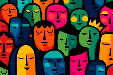 diverse faces pattern in vibrant colors, representing ethnic backgrounds