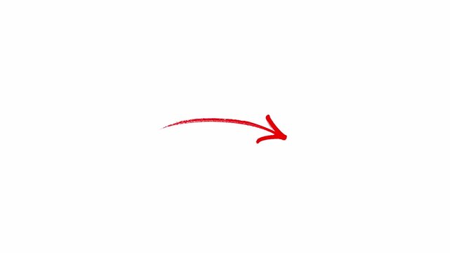 Hand-drawn Stop motion, Red marker Arrow animation on a transparent background, hand-drawn arrow graphic animation. Alpha channel.	
