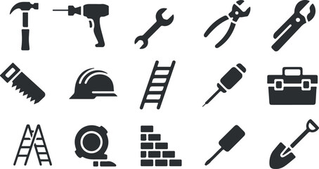 An array of construction and repair tools isolated on white background, set of tools vector illustration