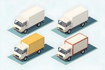 White yellow and red box trucks delivery truck transport