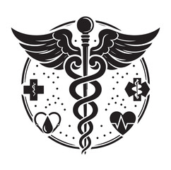 Caduceus health silhouette Vector Isolated Vector Illustration Medicine logo. Healthcare
