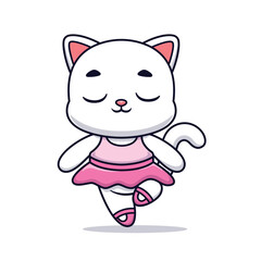 Cute Cat Dancing Ballet Cartoon Vector Icon Illustration. Animal Holiday Icon Concept Isolated Premium Vector. Flat Cartoon Style