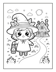 Fototapeta premium Little Witch Halloween Coloring Book