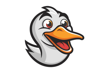 A cartoon duck smiles brightly with a cheerful look on its face intently