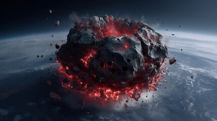 Asteroid impact towards earth, apocalyptic cosmic event, realistic rendering