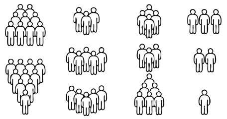 People icon set in line style. Crowd signs, Persons symbol, group symbol, for info graphics and website design logo. Isolated on white background, Vector icon illustration