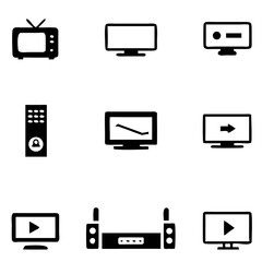 Vector tv icon set on white background, Isolated silhouettes television in flat style.