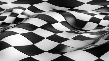 Abstract seamless black and white checkered pattern undulating on smooth surface