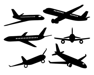 Set of airplanes silhouettes. Plane icon on white background, airplane vector Illustration