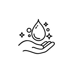 Dermatology tested vector icon in line style with water drop, hand with water logo. Dermatology test and dermatologist clinic icon, business concept allergy free and healthy
