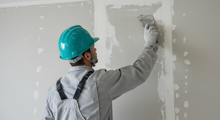 Skilled Contractor Repairing Drywall Interior Wall Home Improvement Renovation Project