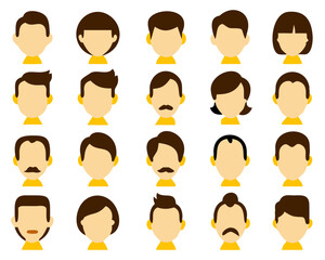 hair styling icons for woman and man. with different hairstyles and color