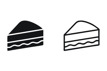 Piece of cake icon in flat style, linear sweet pie isolated on white background, food business concept, vector illustration