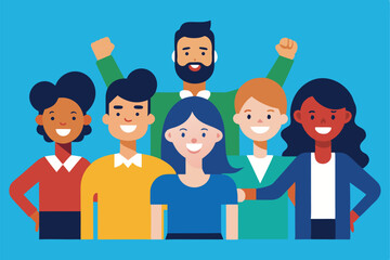 Successful business people team standing in office, symbolizing teamwork and company success