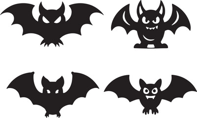 Fototapeta premium Cartoon Bat Silhouette Vector Set for Halloween and Spooky Designs