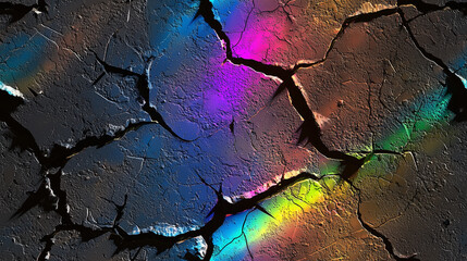 Colorful seamless texture with cracks and a rainbow effect on the surface