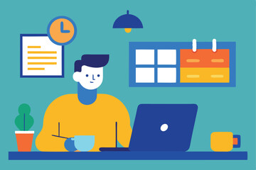 Vector illustration of business people working on computers with shopping icons