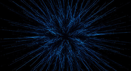 Fototapeta premium Abstract Blue Particle Burst with Glowing Digital Lines