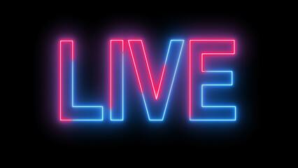Live Neon Text Icon on Black Background.Glowing Sign for Streaming or Broadcasting
