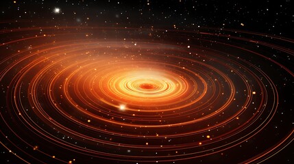 Fototapeta premium Multiple rotating data rings in vibrant orange, floating in concentric alignment with fading binary trails.