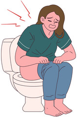 Woman sitting on a toilet while suffering Diarrhea