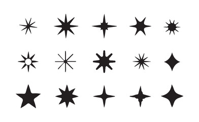 Black Sparkle and Twinkle Icon Set – Vector Star Silhouettes on White Background