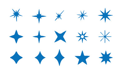 Collection of Blue Glowing Stars and Light Bursts – Vector Set