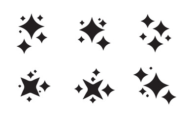 Black Sparkle Icon Set – Vector Twinkle Stars on White Background