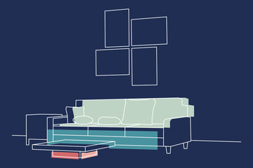 Interior design with modern living room on dark blue background , vector , illustration