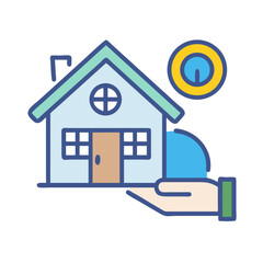 Hand holding house icon against black background offering security