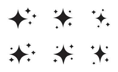 Black Sparkle Icon Set – Vector Twinkle Stars on White Background