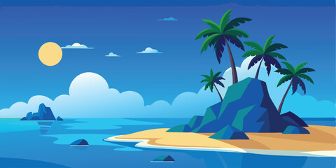 Fototapeta premium A beautiful tropical beach landscape with palm trees, inviting you to a summer island paradise vacation