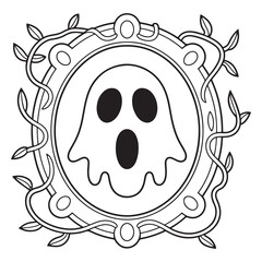 Framed Ghost Portrait | Spooky Halloween Wall Art Coloring Page