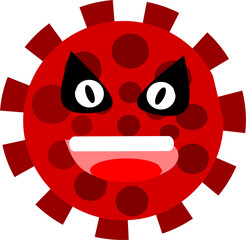 Menacing red cartoon virus icon illustration. Flat minimalist design.