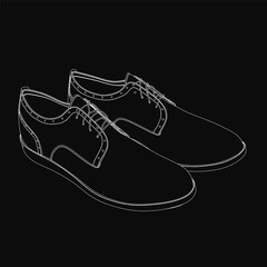 Black men's shoes stand out against a dark background with crisp white outlines. The sleek design highlights modern style and sophistication. Perfect for fashion concepts or minimalist branding.
