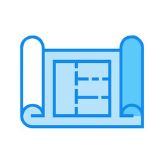 Blueprint icon on black background with roll up edges