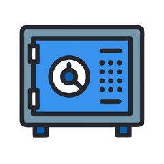 Blue safe with combination lock and keypad illustration