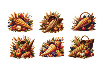 Autumn harvest cornucopia arrangements pumpkins