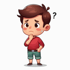 Obraz premium Digitally rendered cartoon illustration of a young boy with a questioning expression, depicting thoughtful contemplation.