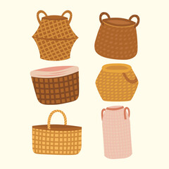 Basket Container Bohemian Interior Illustration