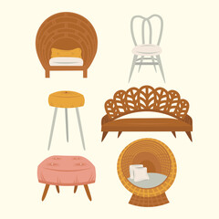  Chair Furniture Bohemian Interior Illustration