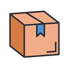 Cartoon style packing box with blue label on top