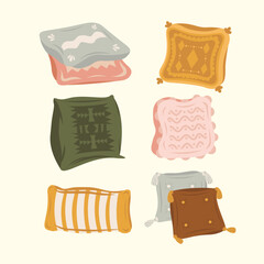 Set of Pillow Bohemian Interior Illustration