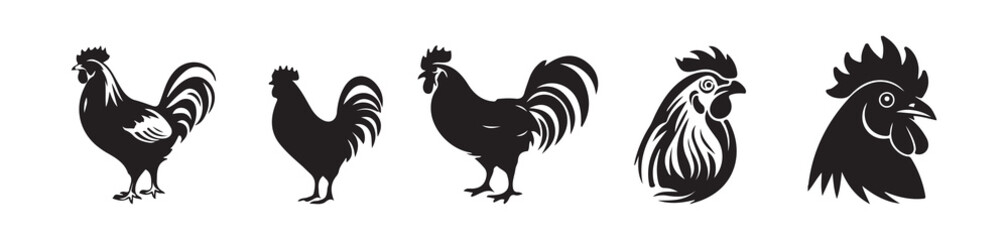 Vector Rooster Head Icons for Logo and Brandin