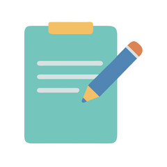 Flat vector clipboard with paper and pencil illustration