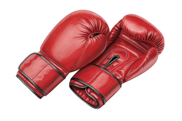 Pair of realistic red leather boxing gloves isolated on transparent background